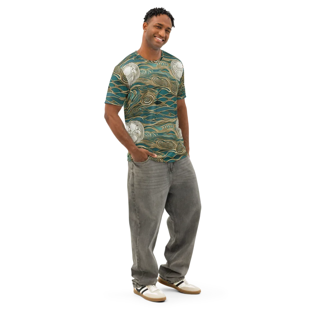 Gilded Tidal Flow on Men's Cotton Crew Neck T-Shirt — Right Front