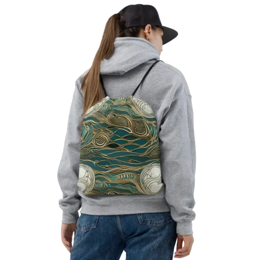 Gilded Tidal Flow on a Drawstring Bag