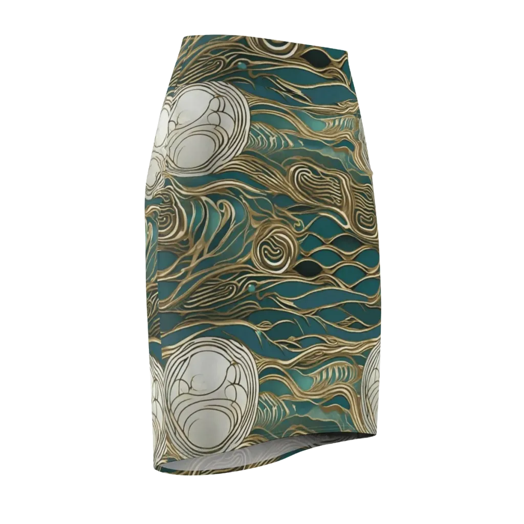 Gilded Tidal Flow on Pencil Skirt — Front Side