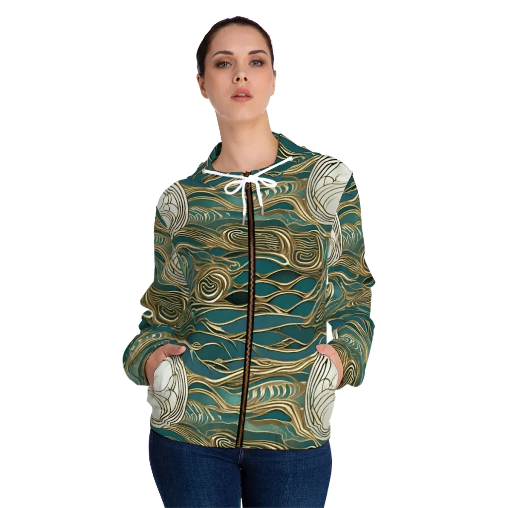Gilded Tidal Flow on Women's Full-Zip Hoodie — Front On Person