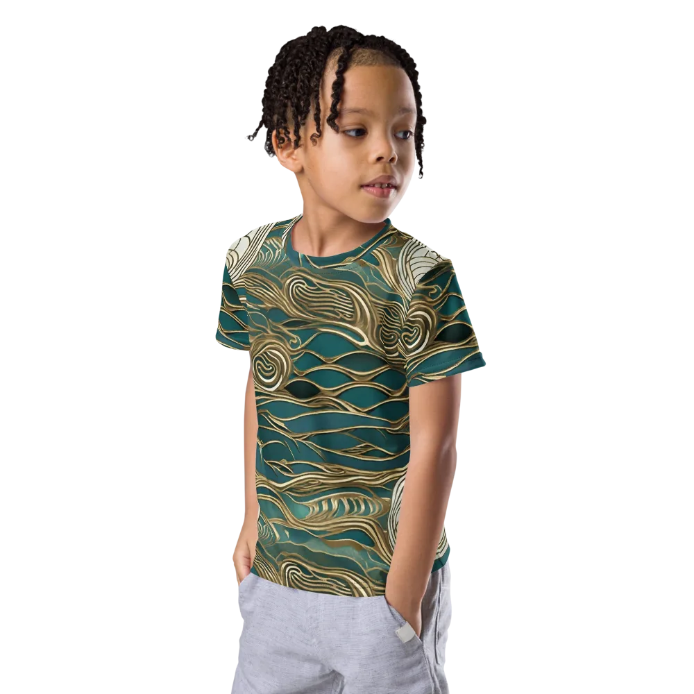 Gilded Tidal Flow on Kids Crew Neck T-Shirt — Left Front