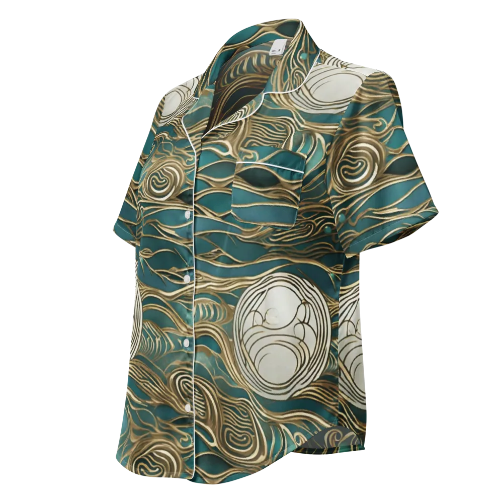 Gilded Tidal Flow on Women's Short Sleeve Pajama Top — Left Front