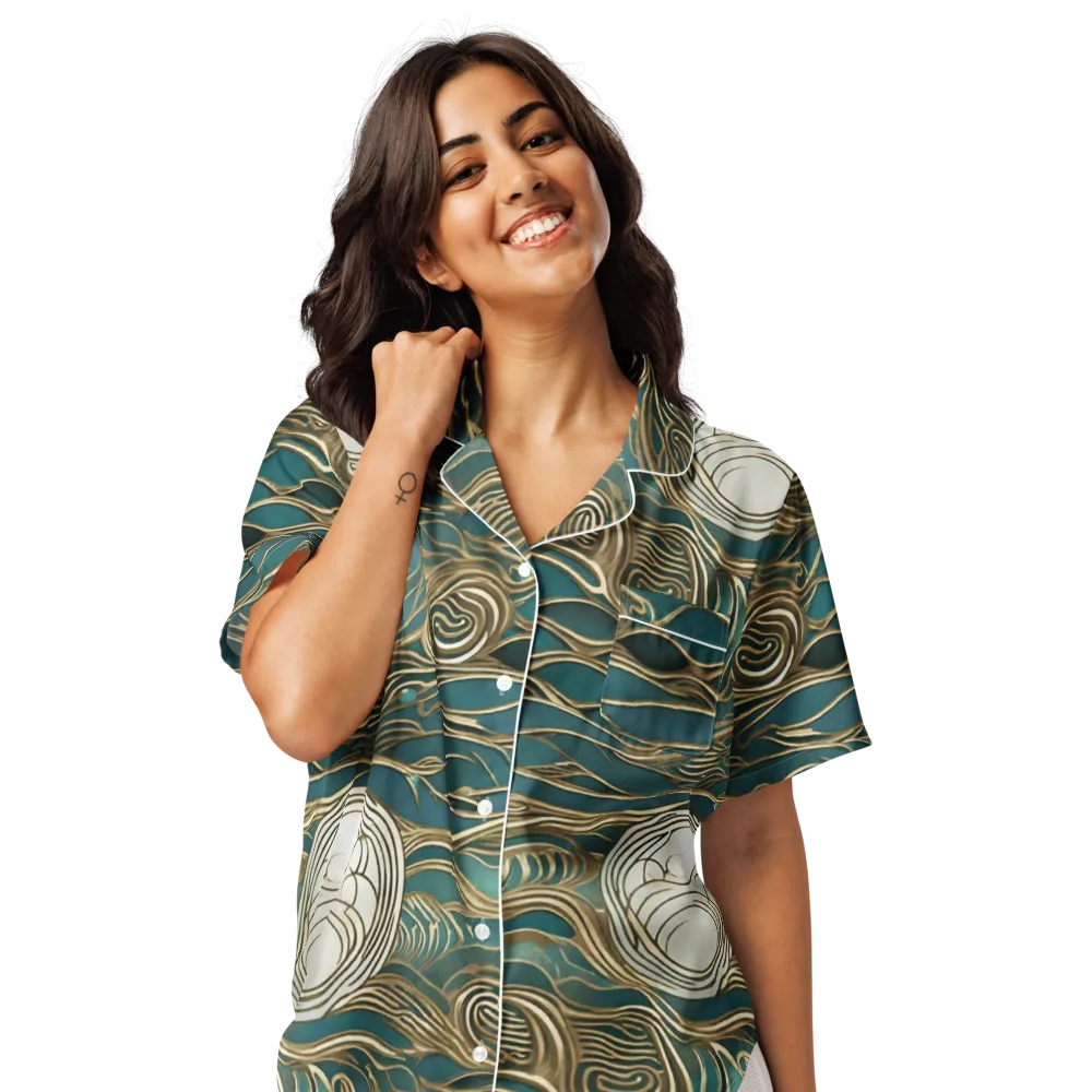 Gilded Tidal Flow on Women's Short Sleeve Pajama Top — Front