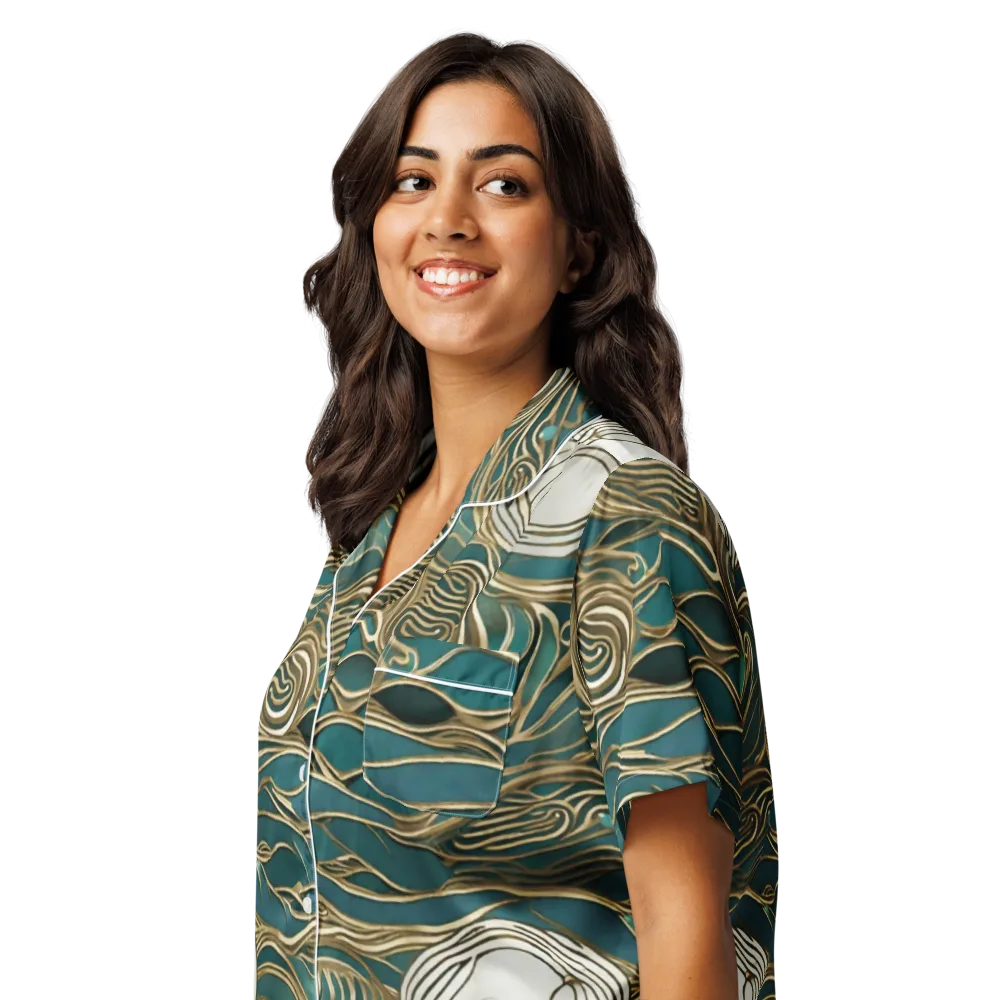Gilded Tidal Flow on Women's Short Sleeve Pajama Top — Left Front