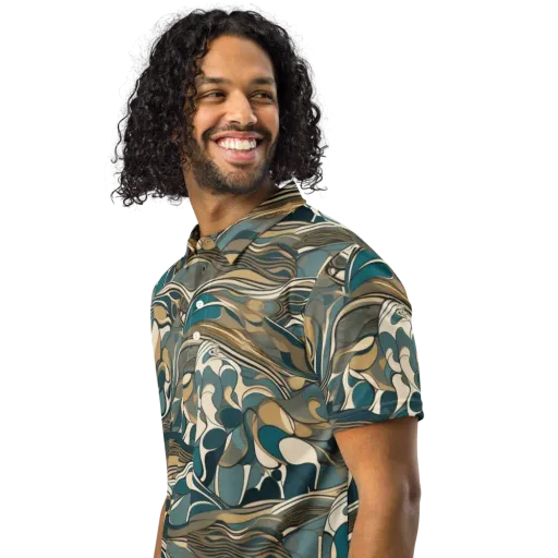 Marbled Current on a Men's Slim Fit Polo Shirt