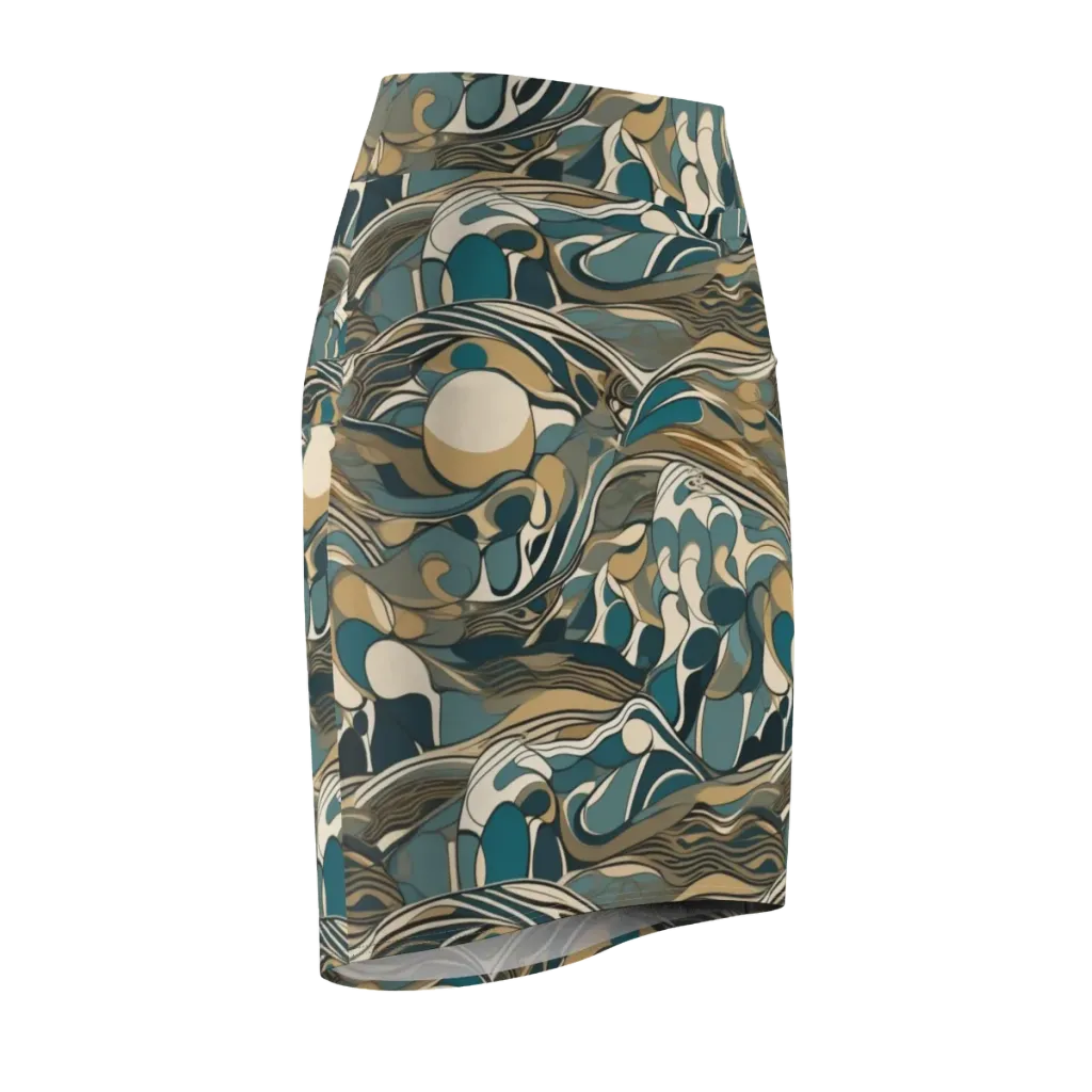 Marbled Current on Pencil Skirt — Front Side
