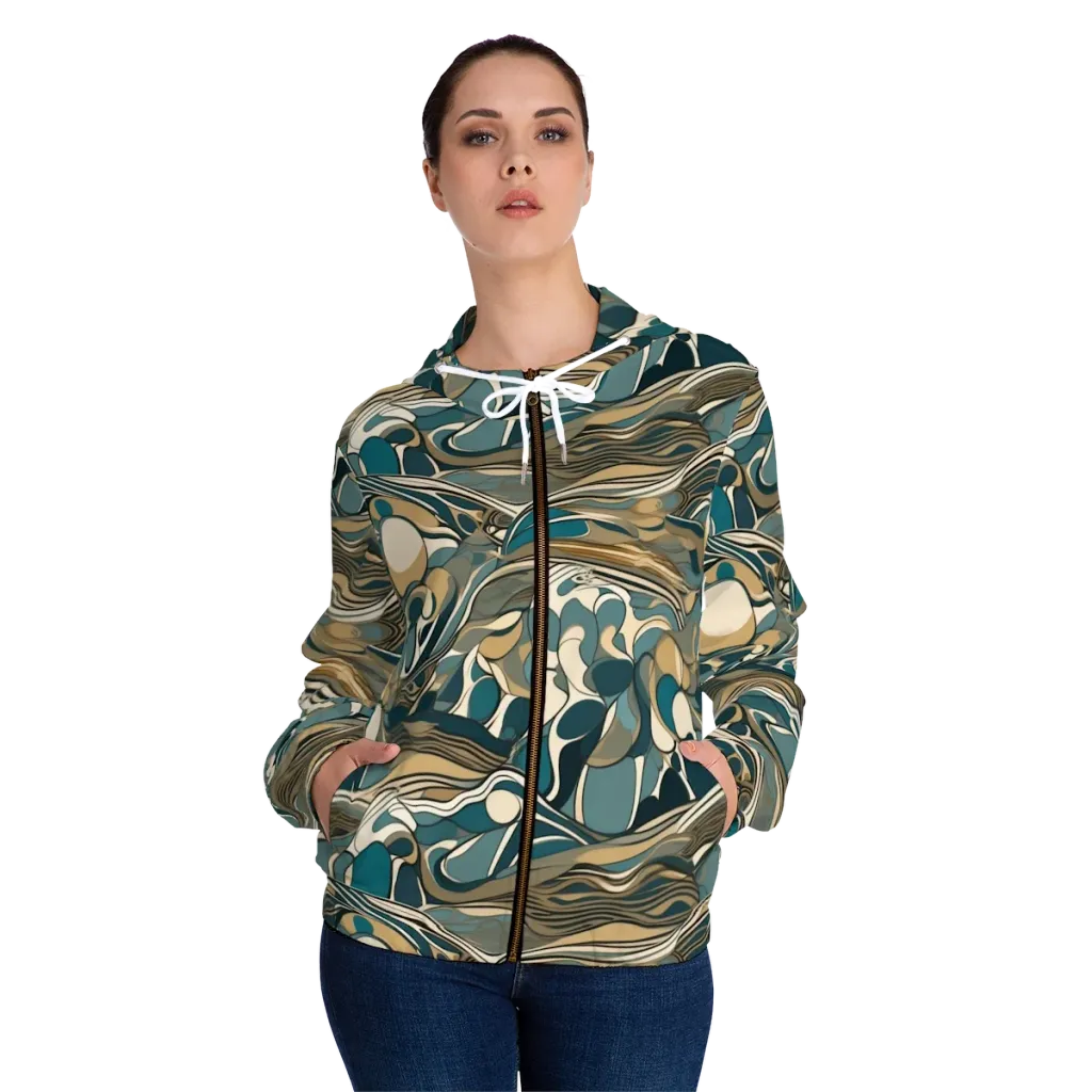 Marbled Current on Women's Full-Zip Hoodie — Front On Person