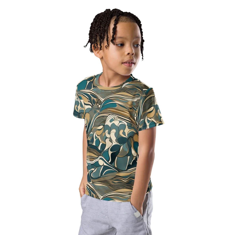 Marbled Current on Kids Crew Neck T-Shirt — Left Front