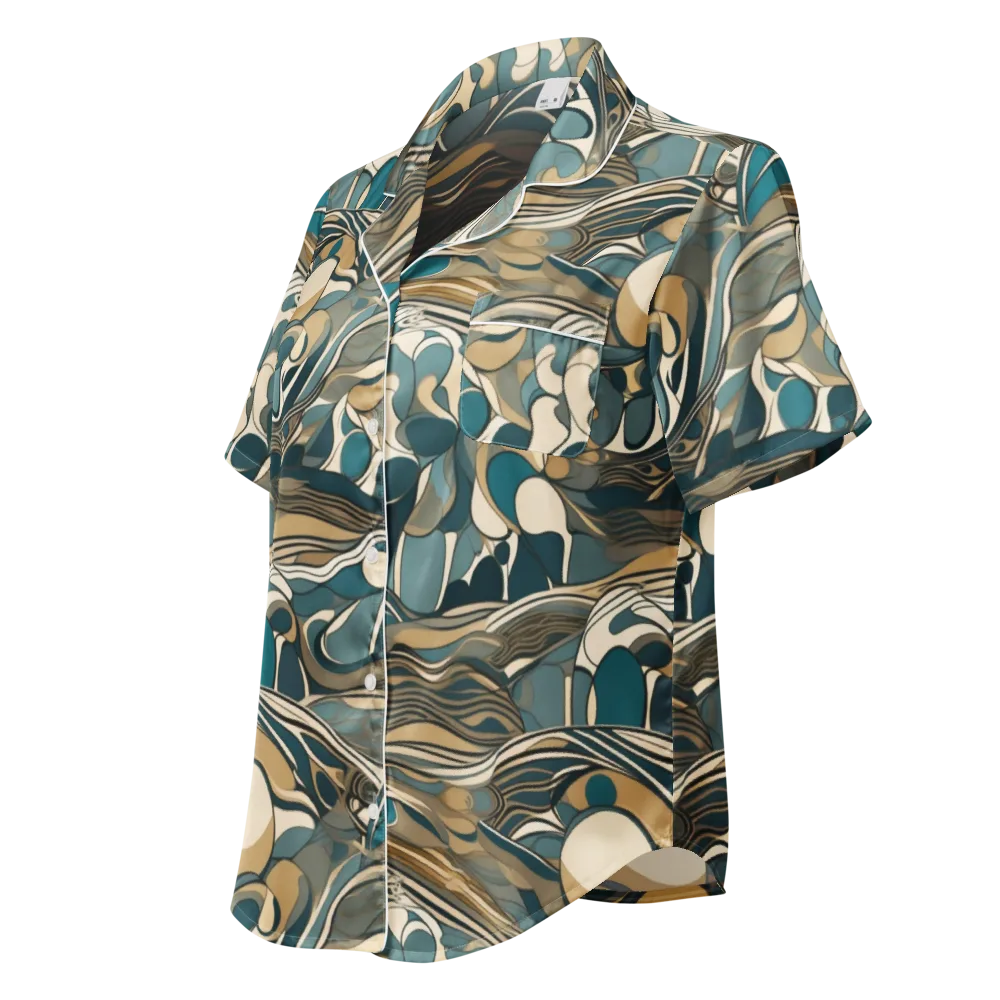 Marbled Current on Women's Short Sleeve Pajama Top — Left Front