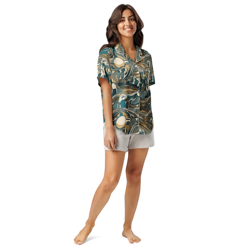 Marbled Current on Women's Short Sleeve Pajama Top — Front