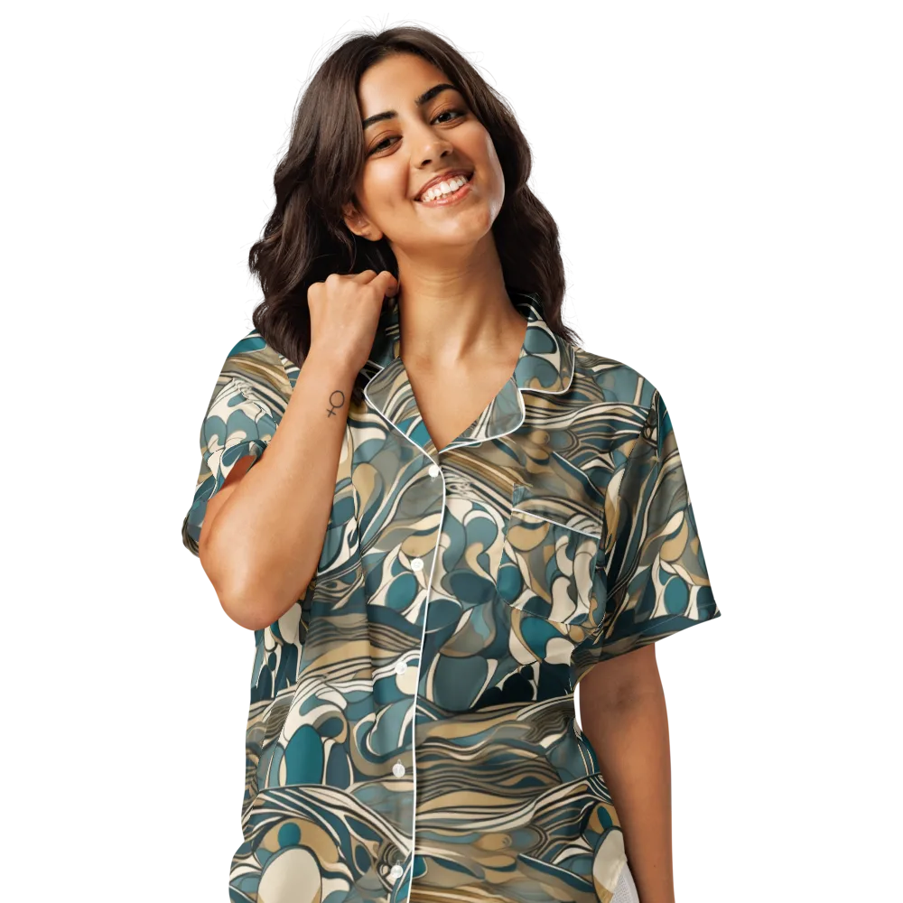 Marbled Current on Women's Short Sleeve Pajama Top — Front