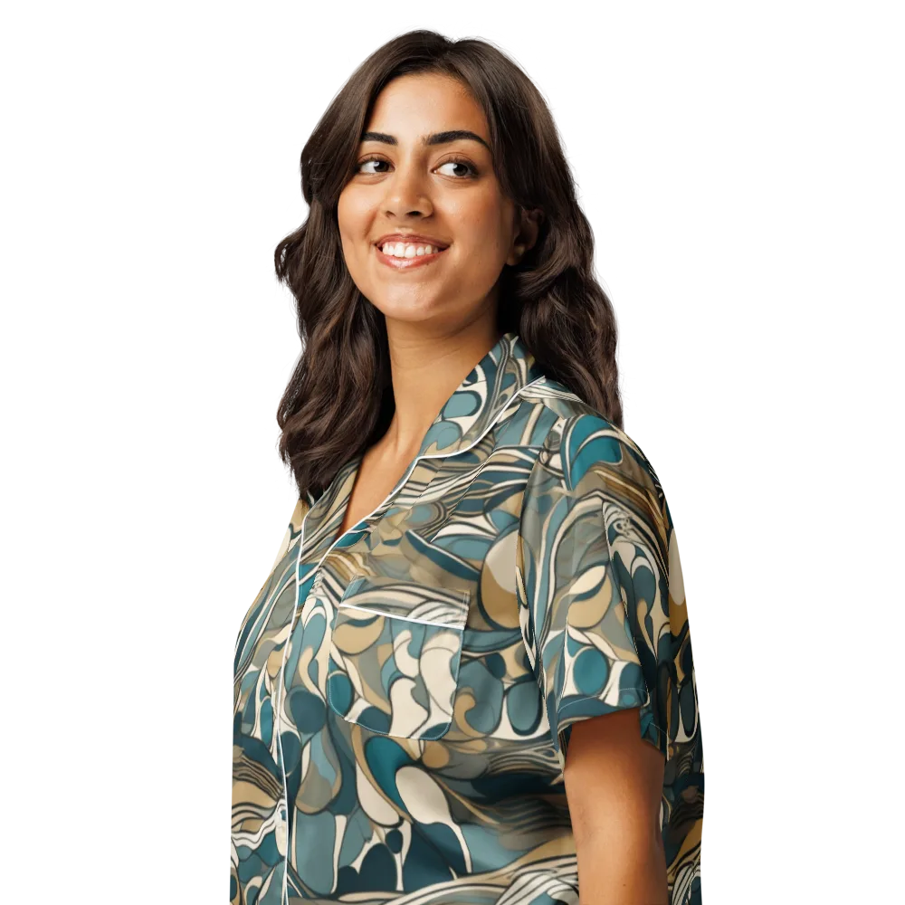 Marbled Current on Women's Short Sleeve Pajama Top — Left Front