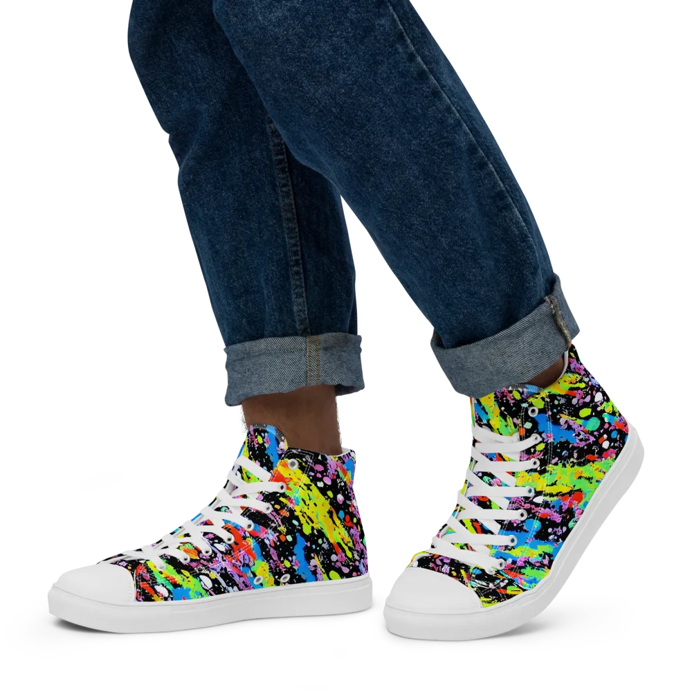 Pollock Pulse on Men's High Top Canvas Shoes — Left