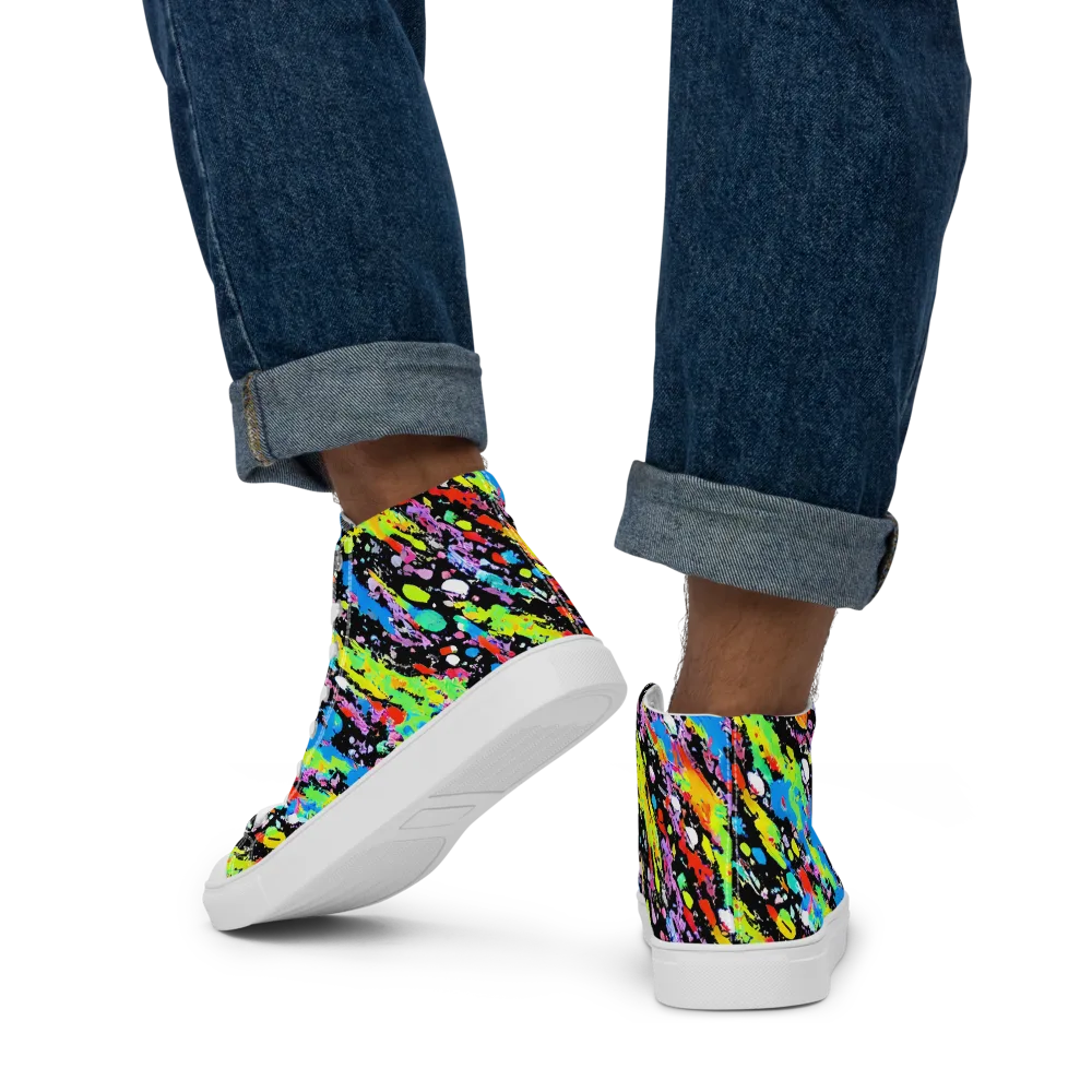 Pollock Pulse on Men's High Top Canvas Shoes — Back