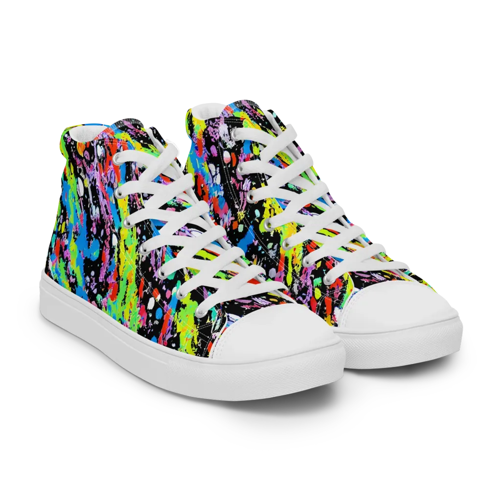 Pollock Pulse on Women's High Top Canvas Shoes — Right Front