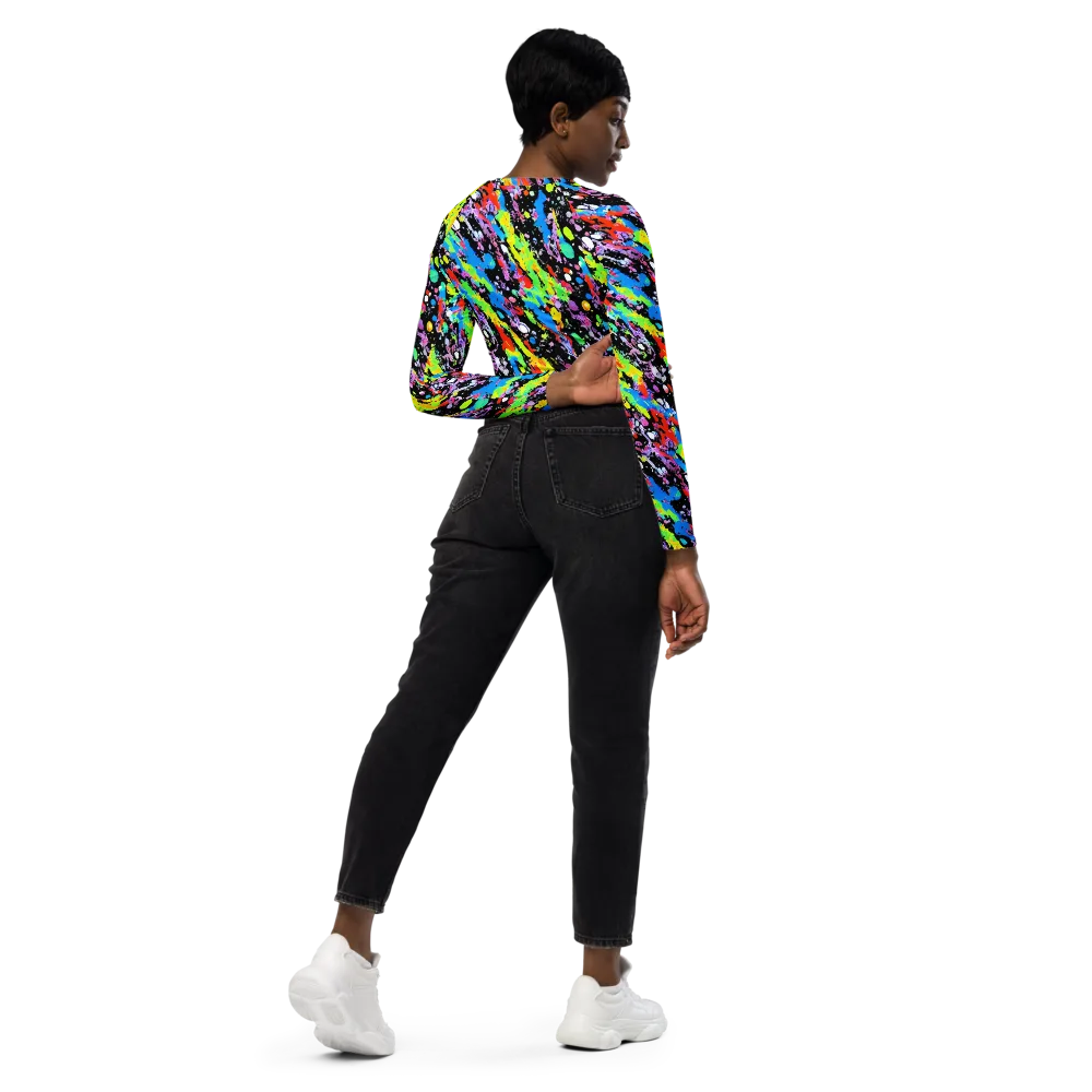 Pollock Pulse on Long Sleeve Crop Top — Right Back