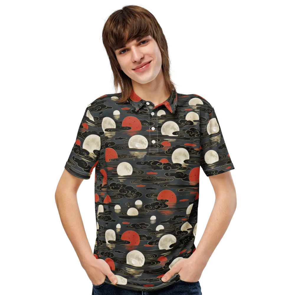Moonlit Koi Pond on Men's Slim Fit Polo Shirt — Front