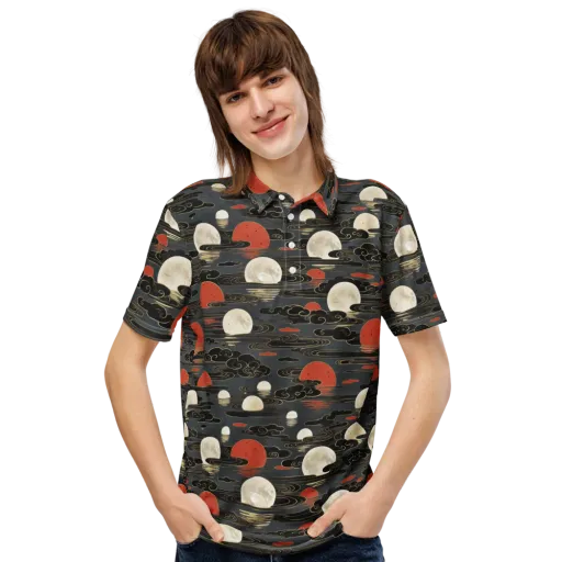 Moonlit Koi Pond on a Men's Slim Fit Polo Shirt