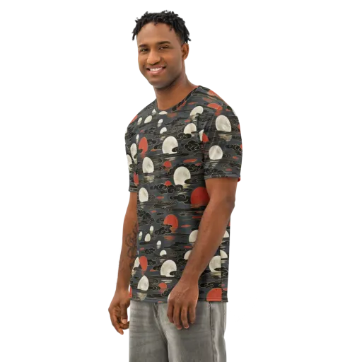 Moonlit Koi Pond on a Men's Cotton Crew Neck T-Shirt