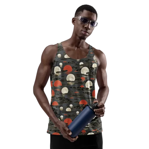 Moonlit Koi Pond on a Men's Tank Top