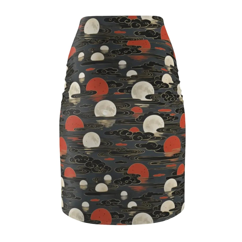 Moonlit Koi Pond on Pencil Skirt — Back