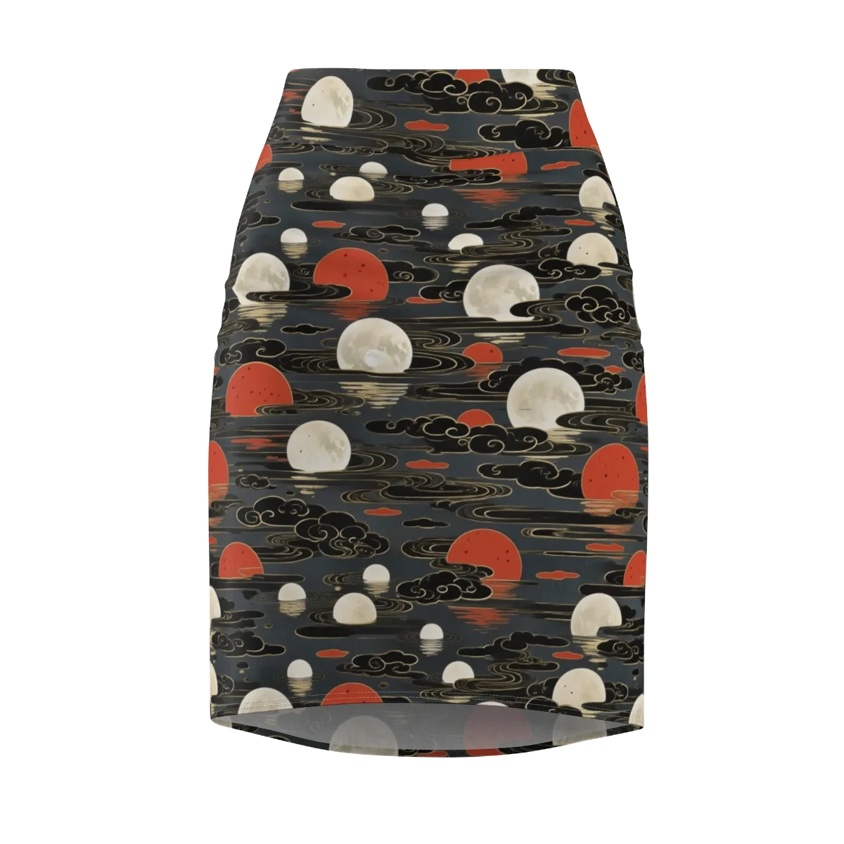 Moonlit Koi Pond on Pencil Skirt — Front