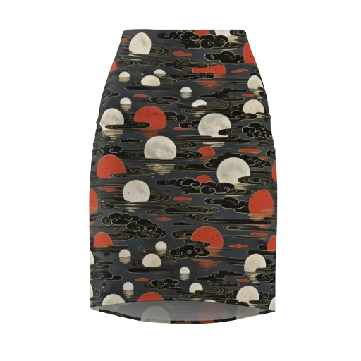 Moonlit Koi Pond on a Pencil Skirt