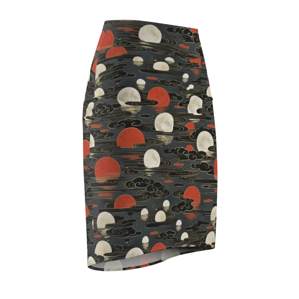 Moonlit Koi Pond on Pencil Skirt — Front Side