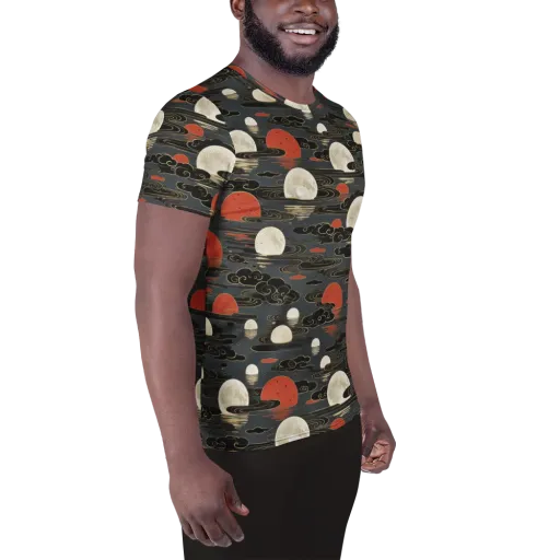 Moonlit Koi Pond on a Men's Athletic T-Shirt