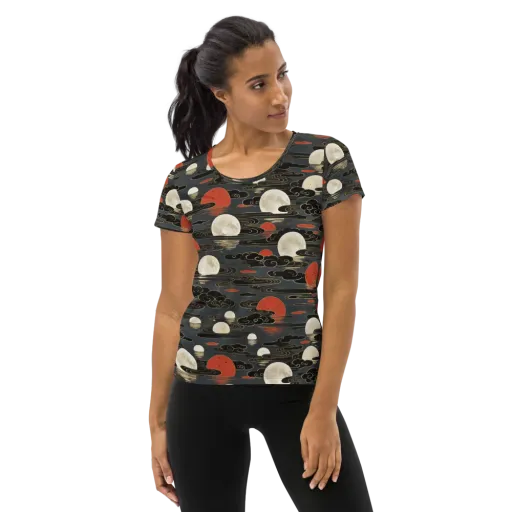 Moonlit Koi Pond on a Women's Athletic T-Shirt