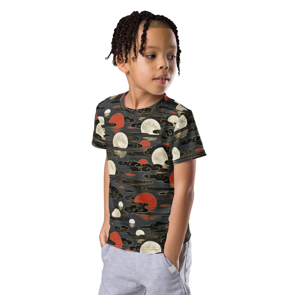 Moonlit Koi Pond on Kids Crew Neck T-Shirt — Left Front