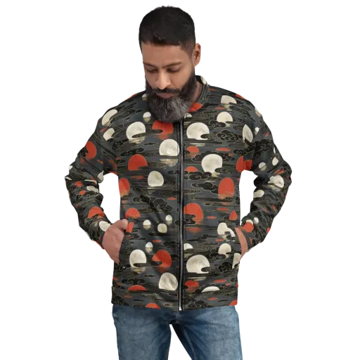 Moonlit Koi Pond on a Bomber Jacket