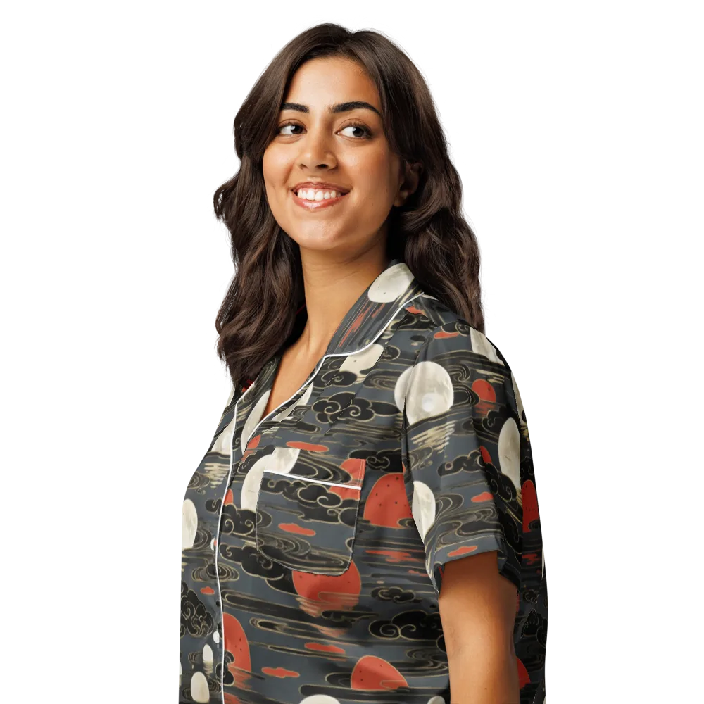 Moonlit Koi Pond on Women's Short Sleeve Pajama Top — Left Front