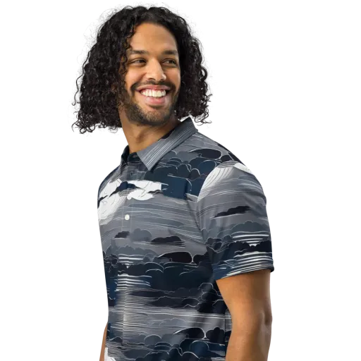 Midnight Waterline on a Men's Slim Fit Polo Shirt