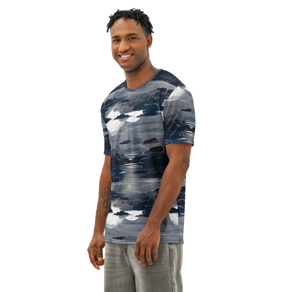 Midnight Waterline on Men's Cotton Crew Neck T-Shirt — Left Front