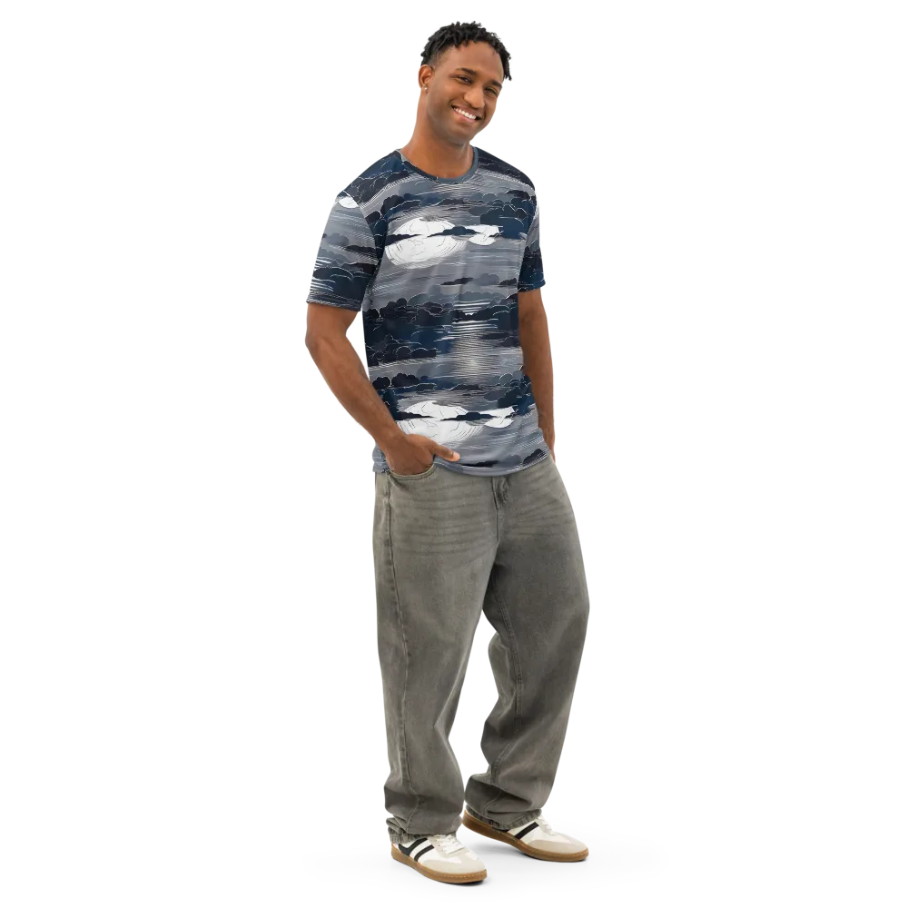 Midnight Waterline on Men's Cotton Crew Neck T-Shirt — Right Front