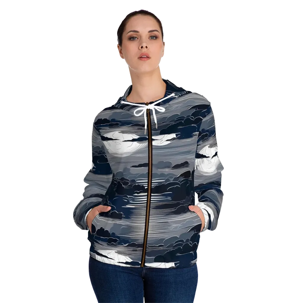 Midnight Waterline on Women's Full-Zip Hoodie — Front On Person