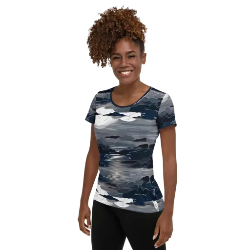 Midnight Waterline on a Women's Athletic T-Shirt