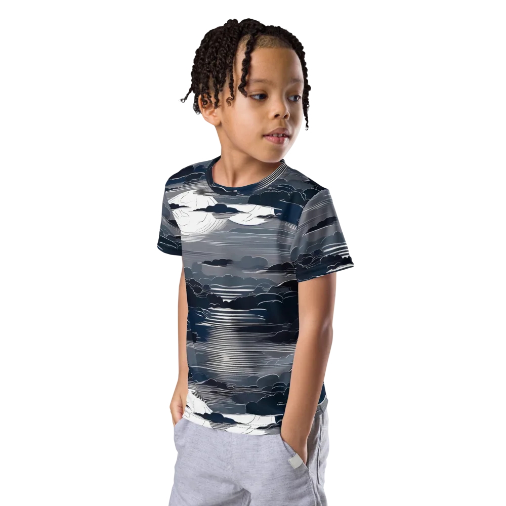 Midnight Waterline on Kids Crew Neck T-Shirt — Left Front
