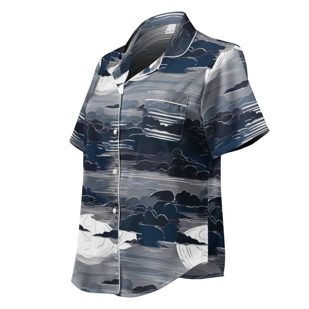 Midnight Waterline on Women's Short Sleeve Pajama Top — Left Front