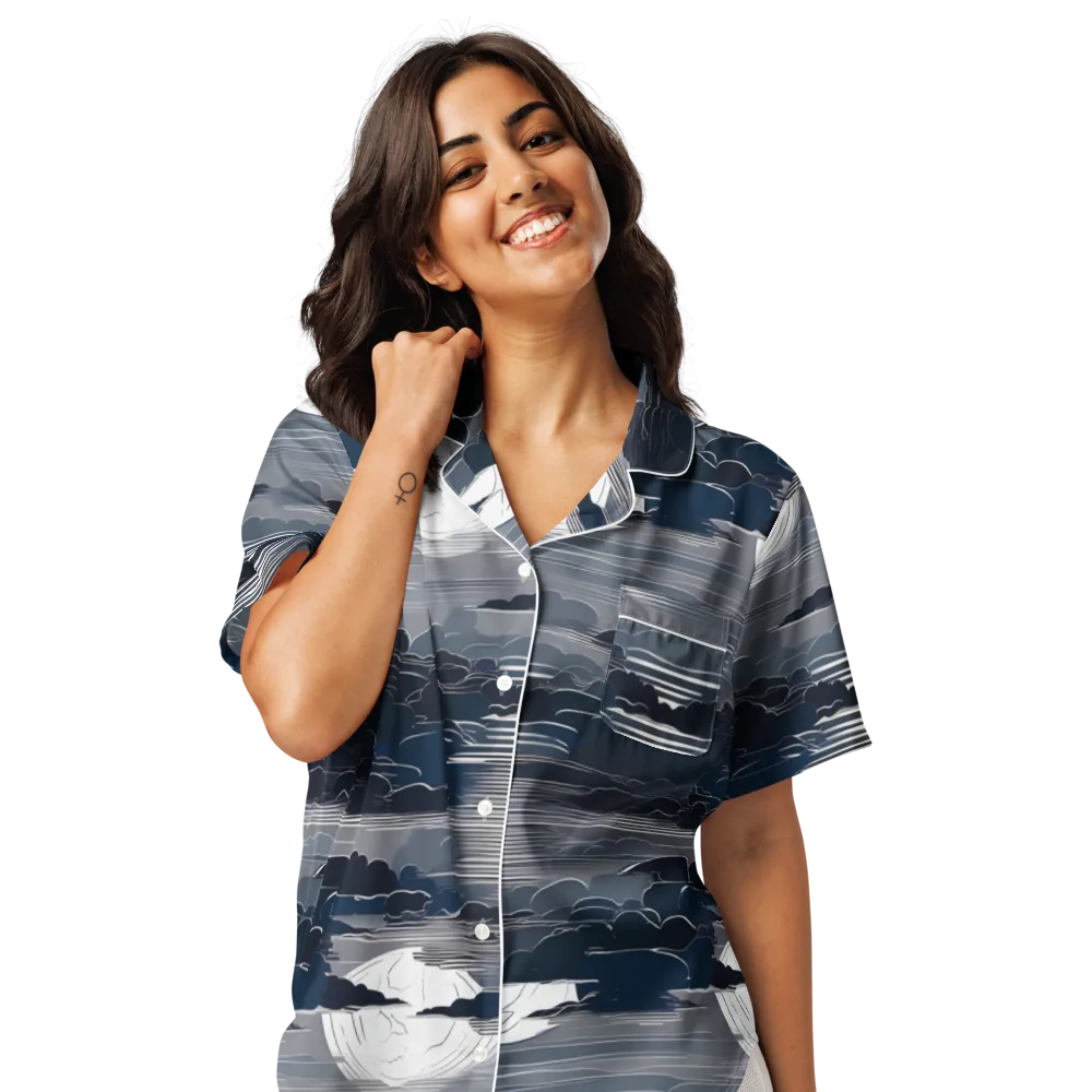 Midnight Waterline on Women's Short Sleeve Pajama Top — Front