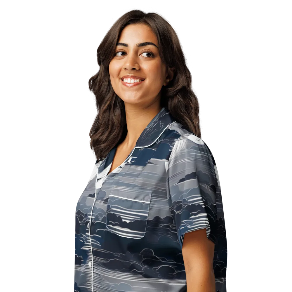 Midnight Waterline on Women's Short Sleeve Pajama Top — Left Front