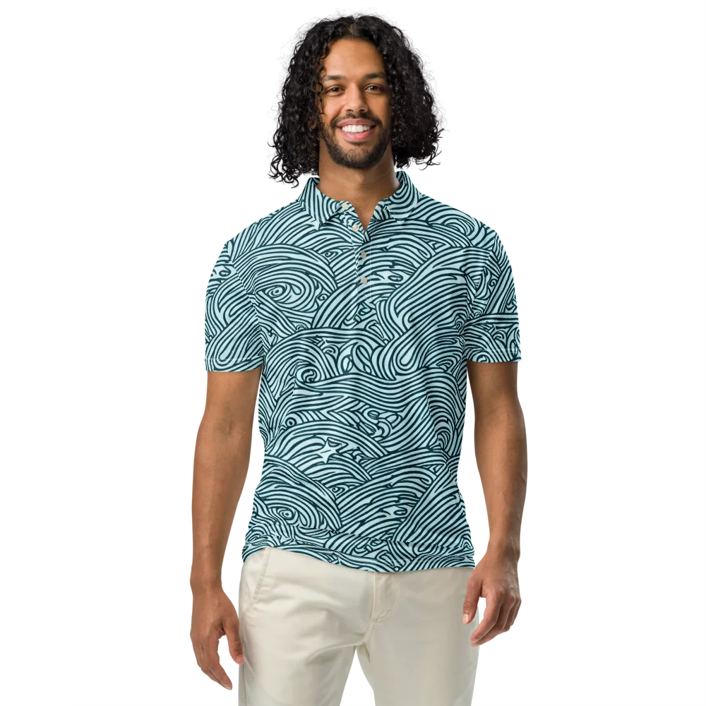 Tidal Linework on Men's Slim Fit Polo Shirt — Front