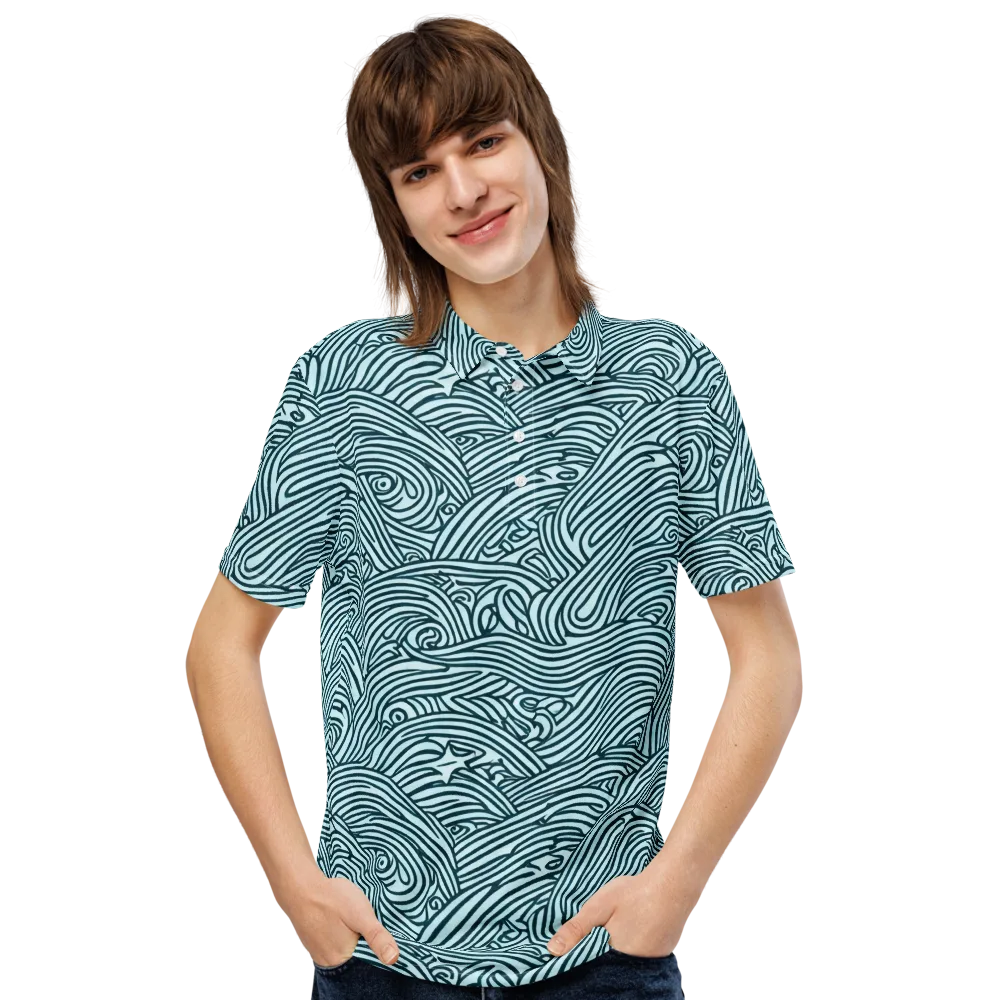 Tidal Linework on Men's Slim Fit Polo Shirt — Front