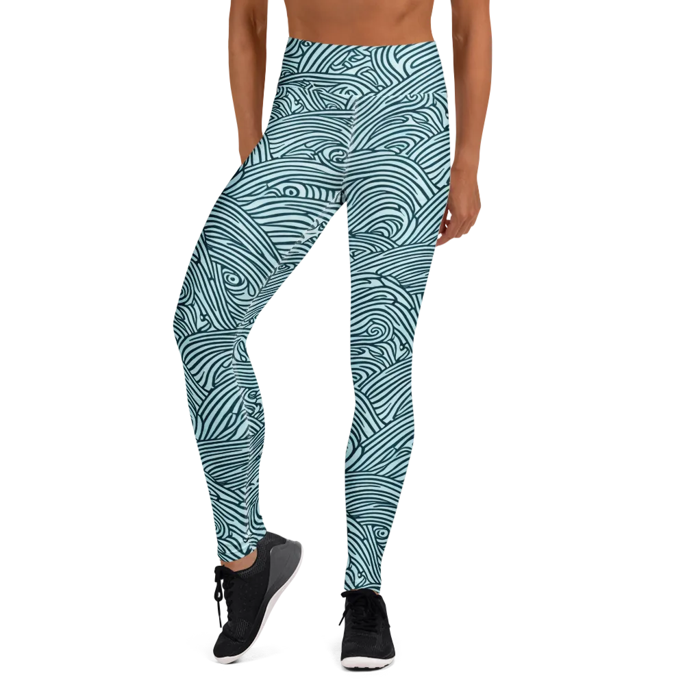 Tidal Linework on Yoga Leggings — Front