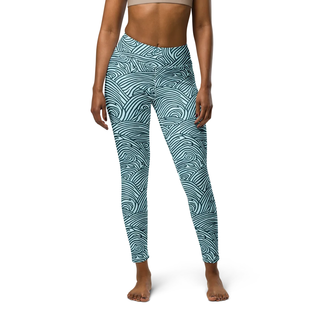 Tidal Linework on Yoga Leggings — Front