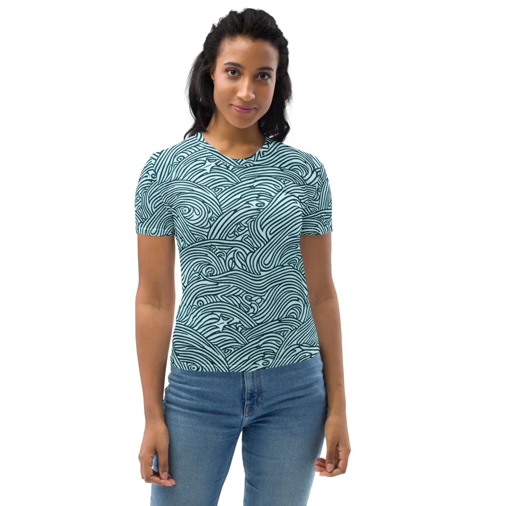 Tidal Linework on Women's Crew Neck T-Shirt — Front