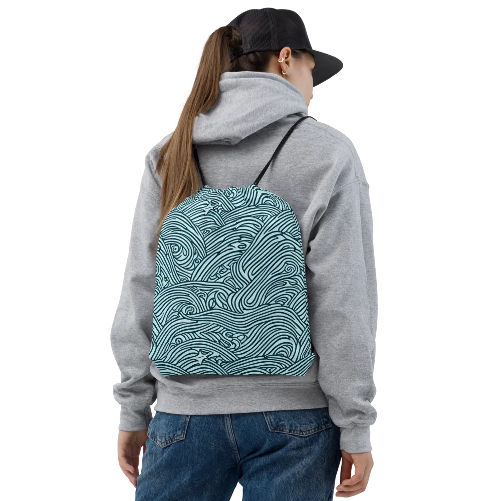 Tidal Linework on Drawstring Bag — Front
