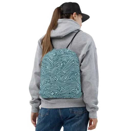Tidal Linework on a Drawstring Bag