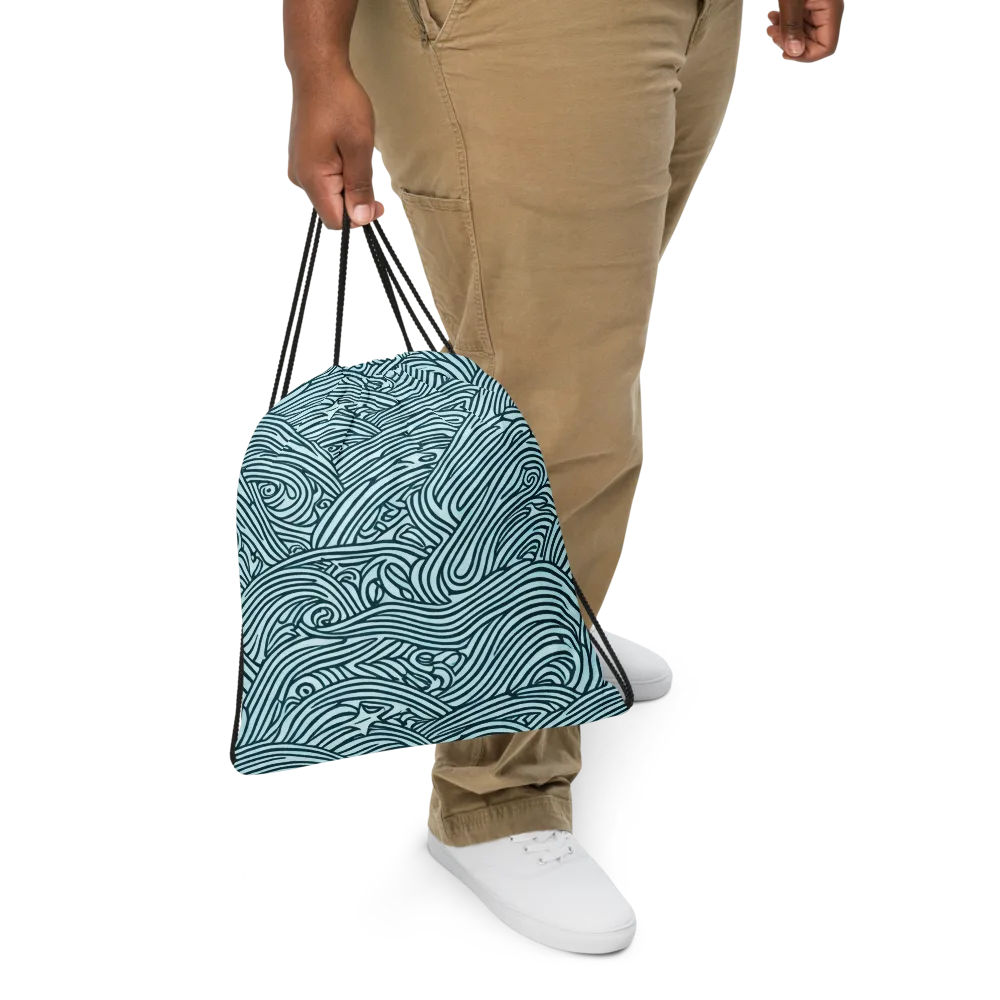 Tidal Linework on Drawstring Bag — Front